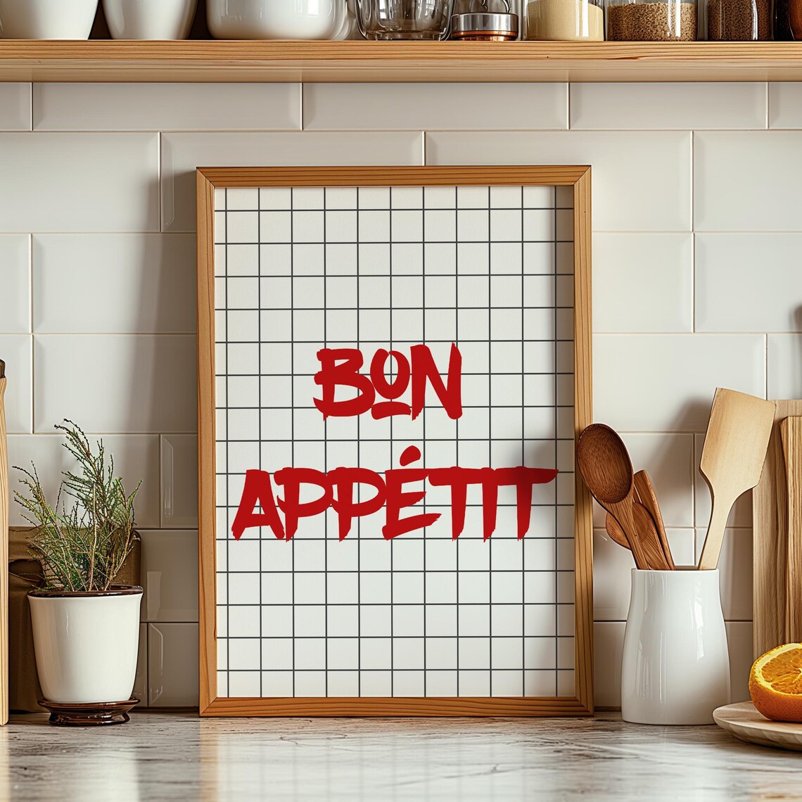 Classic Red Bon Appetit French Quote Modern Typography Wall Art