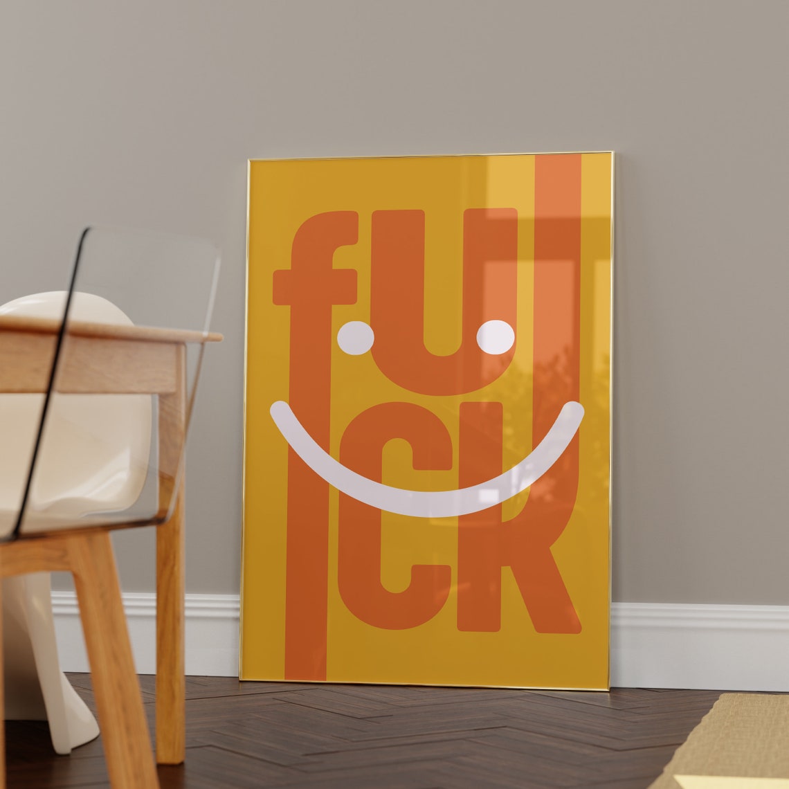 Sassy Smiley Face Swear Word Cheerful Yellow Retro Wall Poster - Image 2