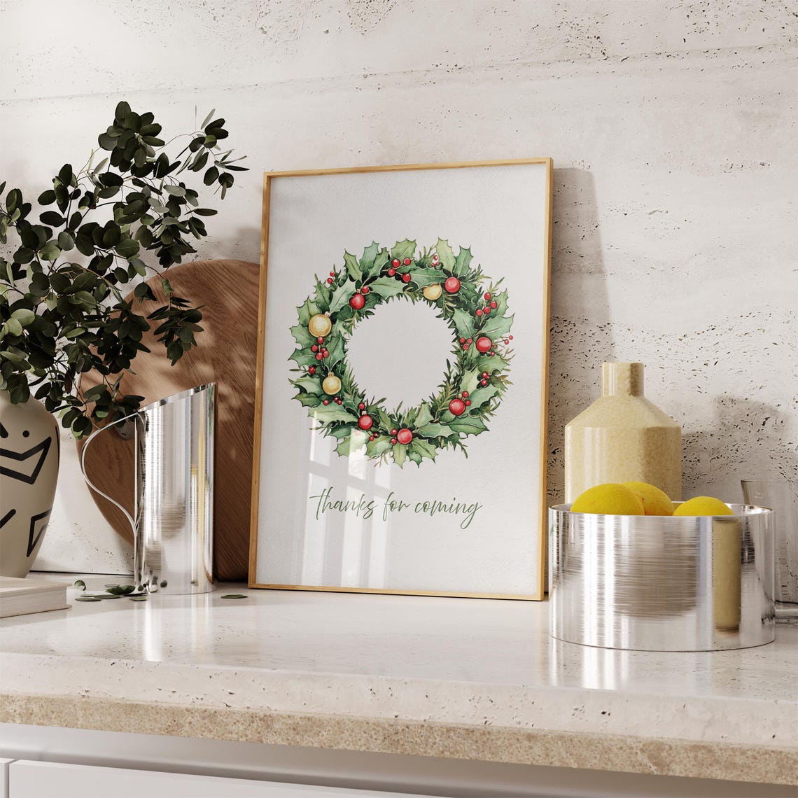Christmas Wreath Holly Berries Thanks For Coming Wall Poster - Image 7