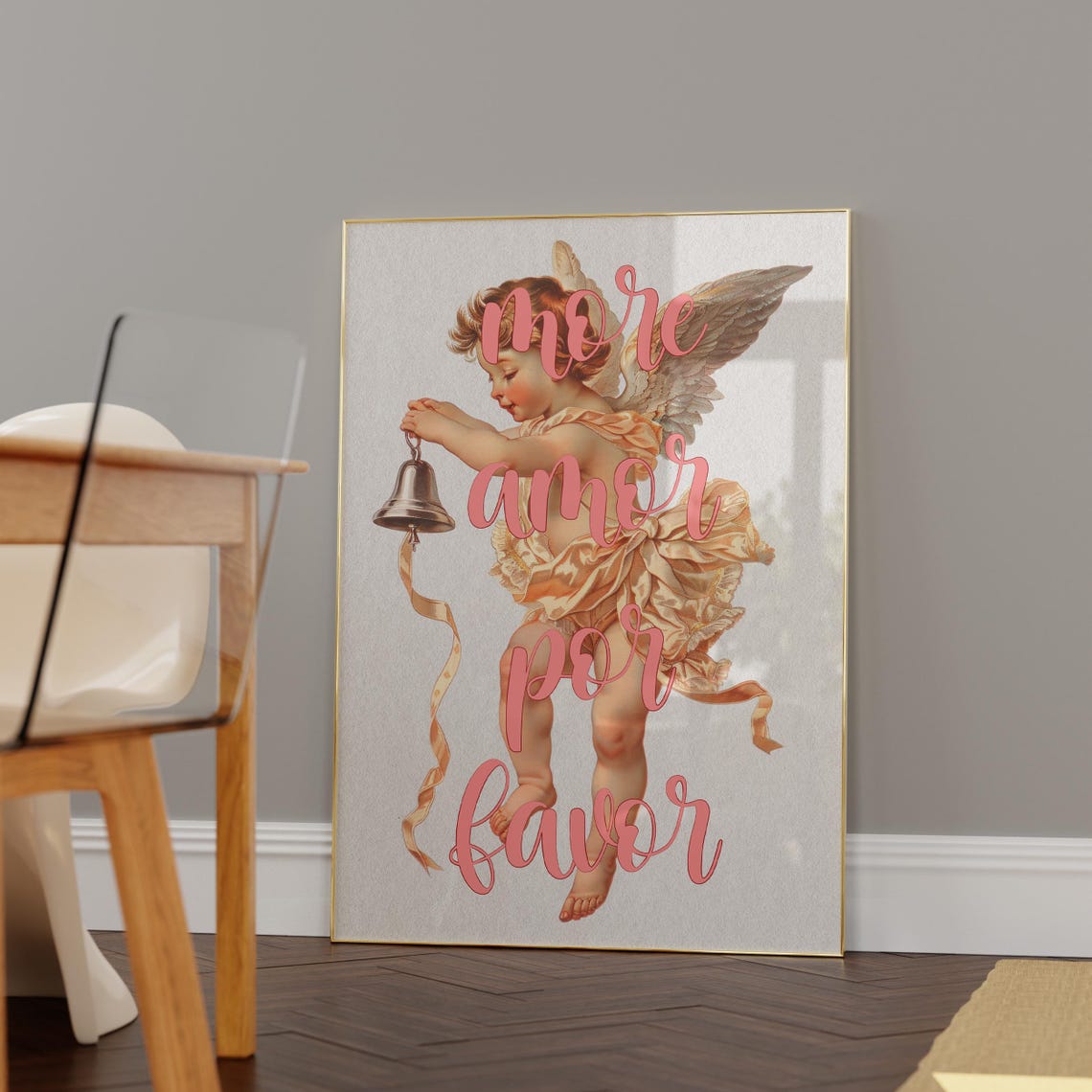 More Amor Por Favor Cupid Cherub Romantic Pink Script Wall Art - Image 6