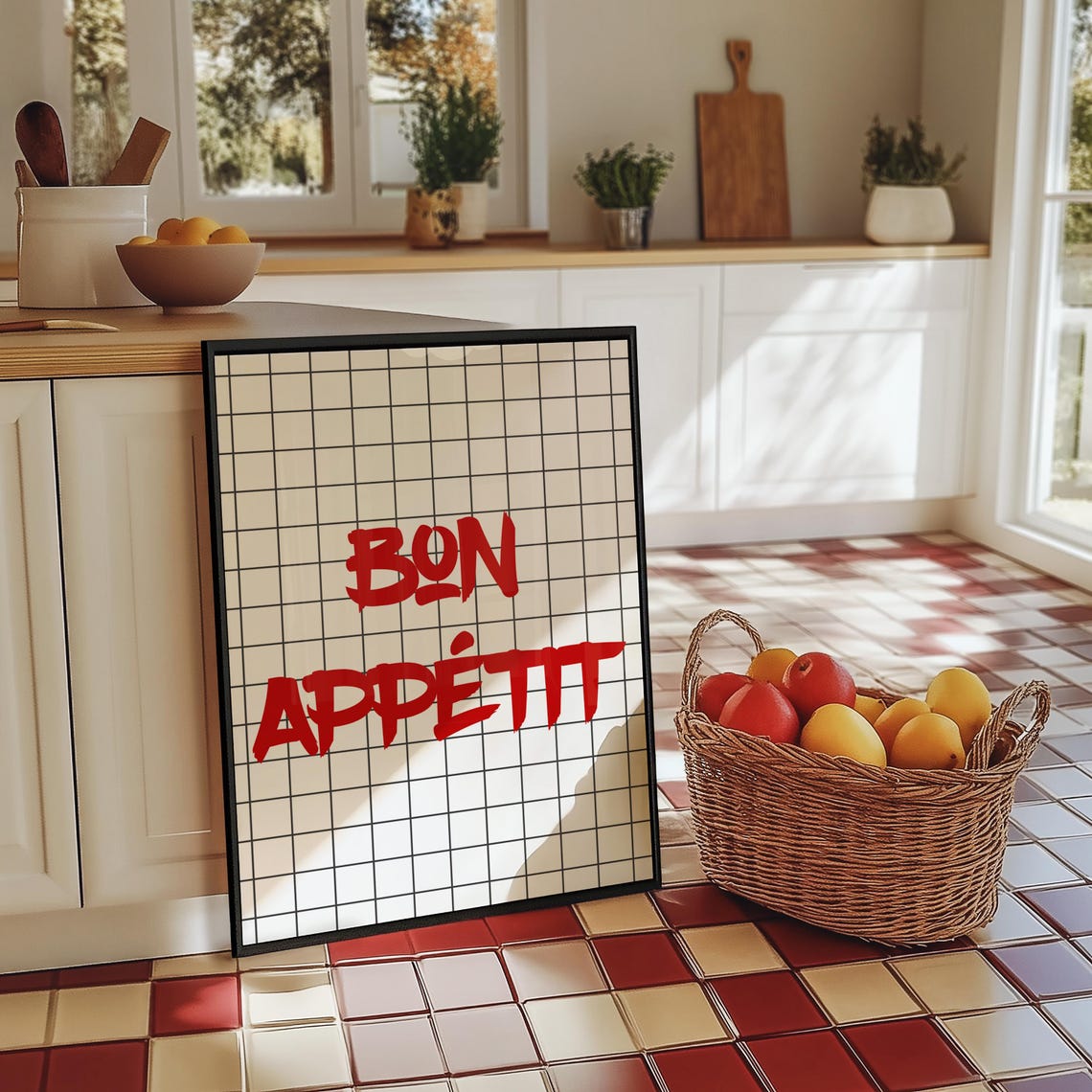 Classic Red Bon Appetit French Quote Modern Typography Wall Art - Image 6