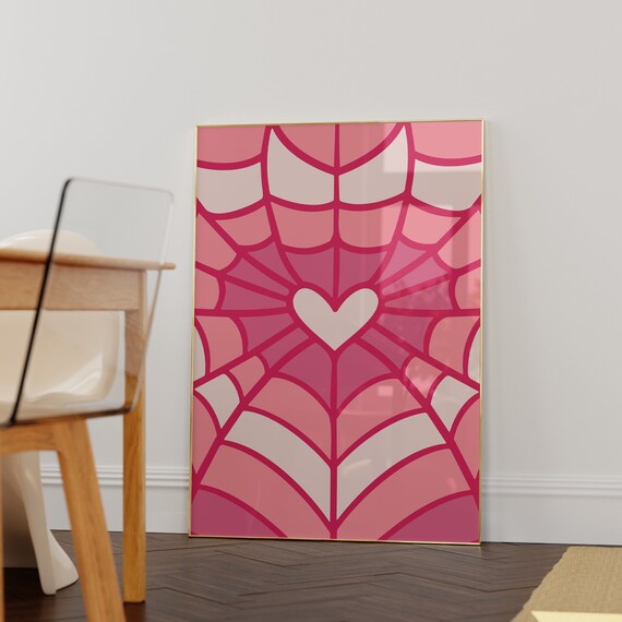 Pink Spider Web Heart Cute Spooky Halloween Girly Decor Poster
