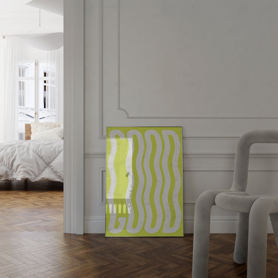 Lime Green Wavy Stripes Abstract Groovy Retro Style Wall Poster - Image 5