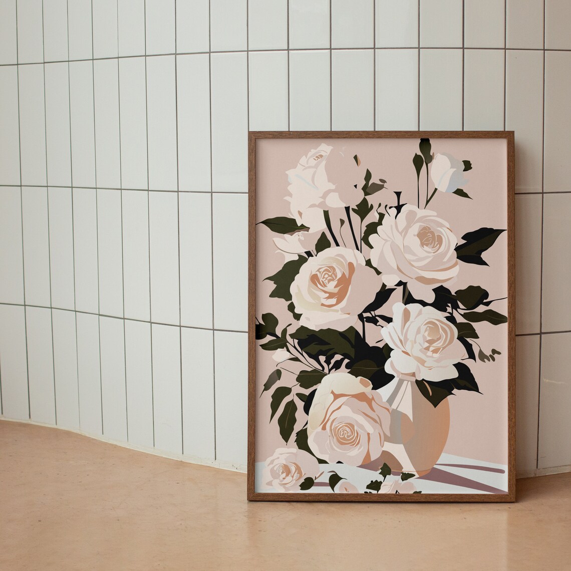 Ivory Cream Roses In A Vase Minimalist Neutral Floral Art Poster - Image 2