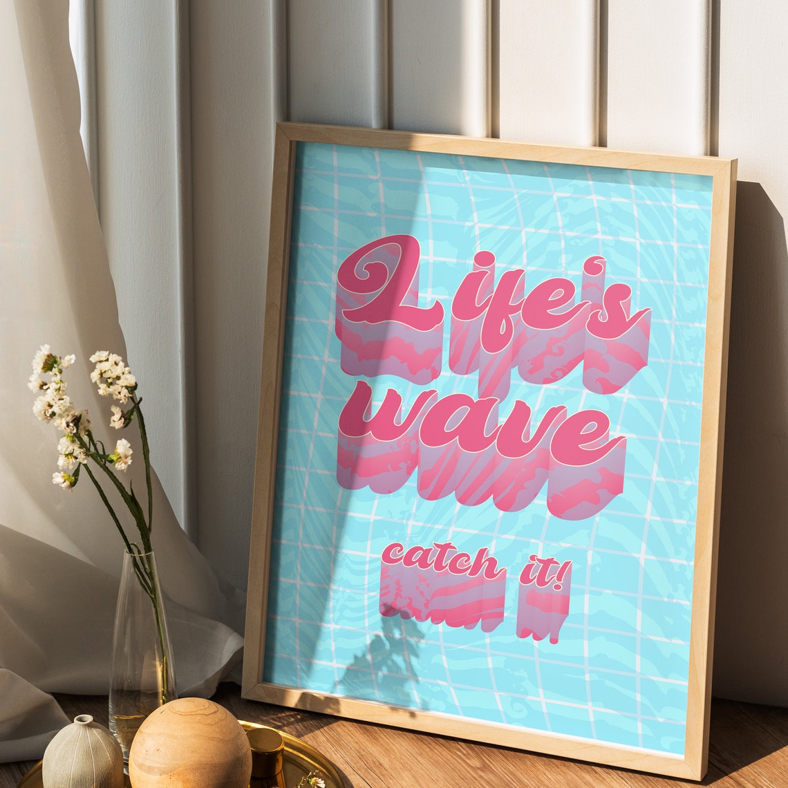 Lifes Wave Catch It Retro Surf Summer Quote Style Wall Poster - Image 2