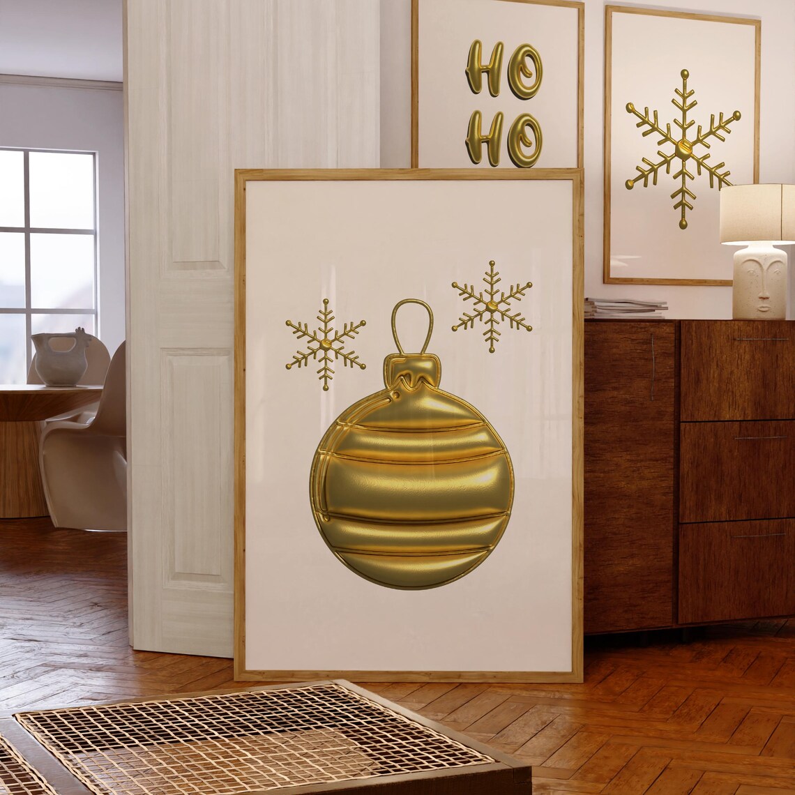 Gold Christmas Bauble Ornament Snowflake Elegant Holiday Art Poster - Image 3
