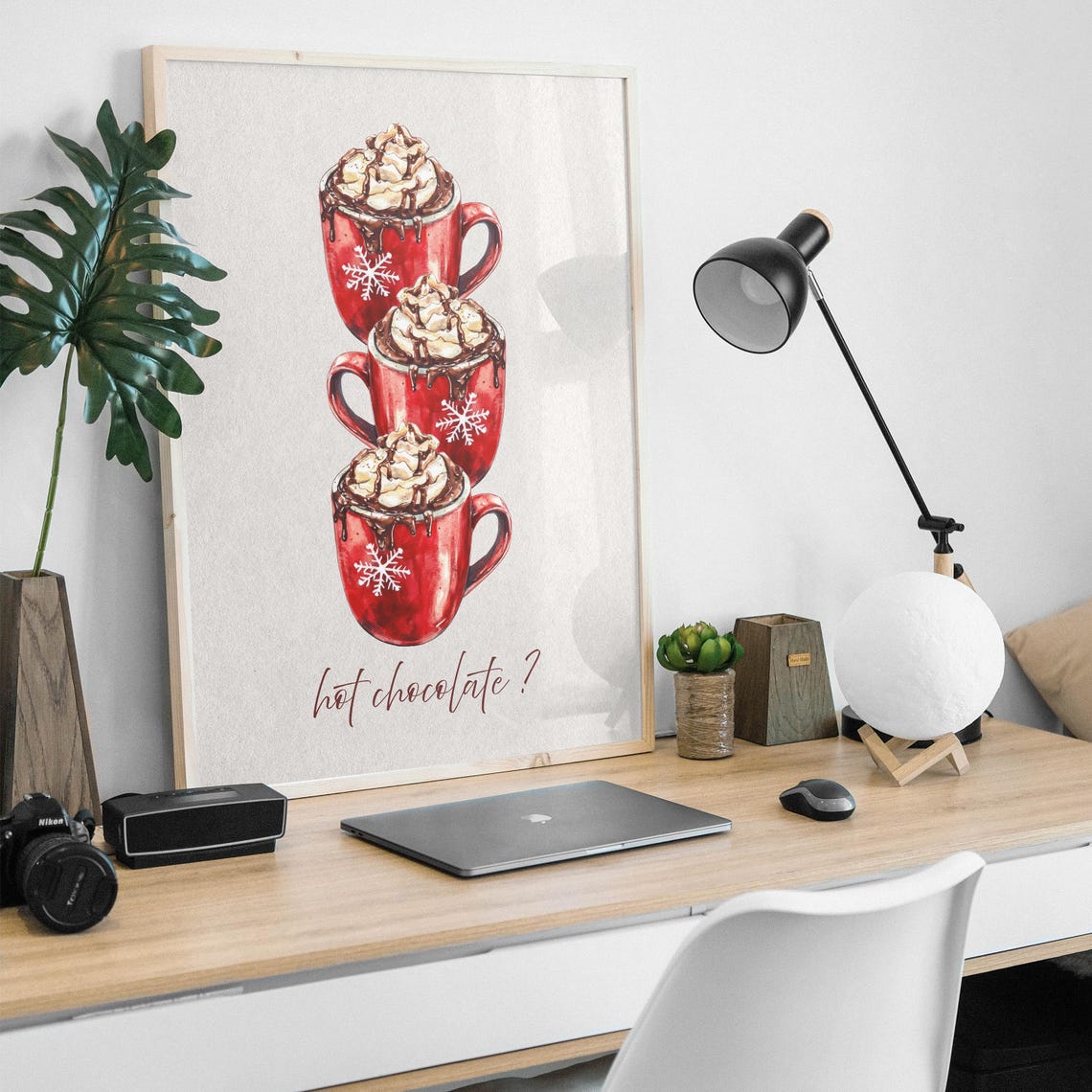 Red Hot Chocolate Mugs Whipped Cream Christmas Kitchen Poster - Image 4