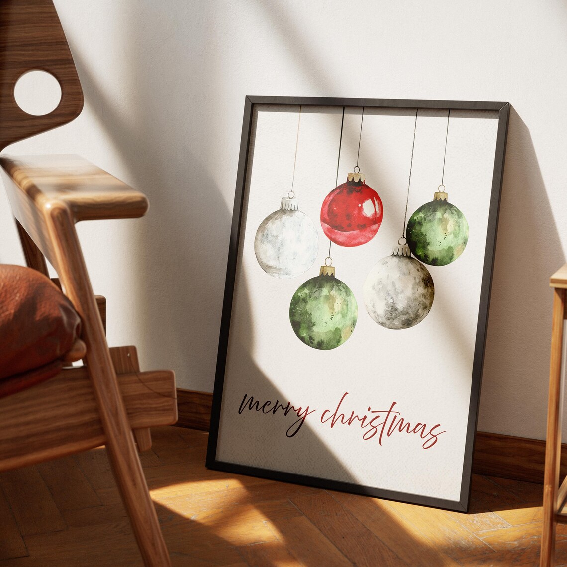 Watercolor Christmas Ornaments Merry Christmas Holiday Wall Art - Image 3