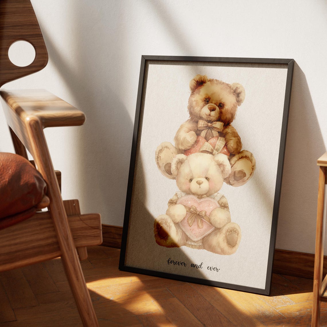 Forever And Ever Wall Art Teddy Bears Print Cute Valentines Day Decor Minimalist Home Decor Love Wall Art Valentines Print - Image 4