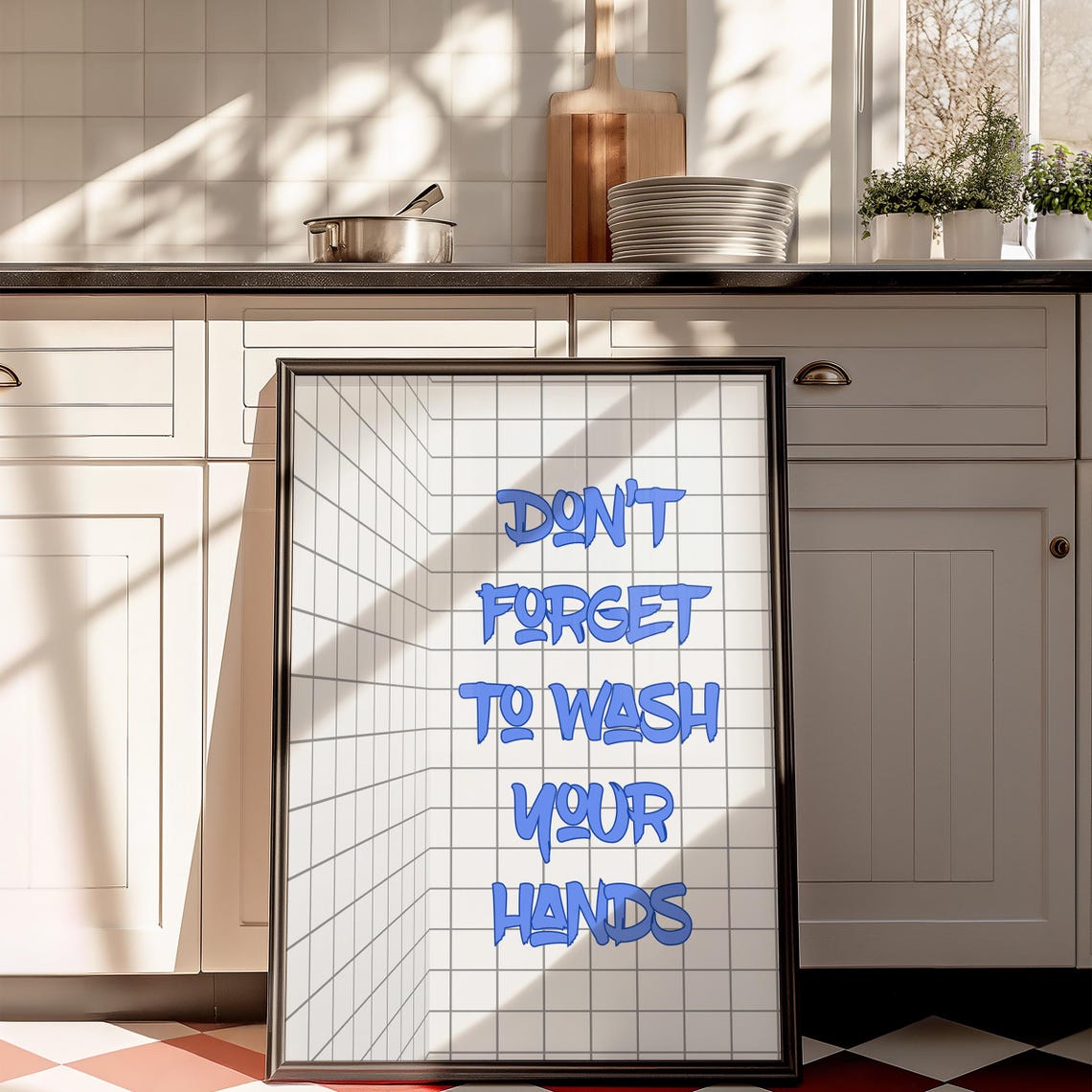 Dont Forget to Wash Your Hands Blue Typography Kitchen Poster - Image 5