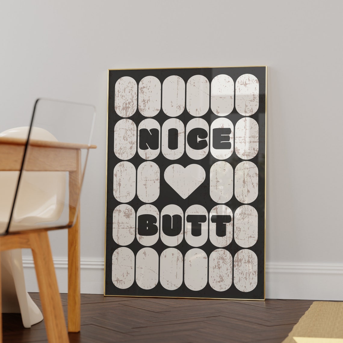 Nice Butt Funny Bathroom Black Cream Retro Capsule Grid Poster - Image 2