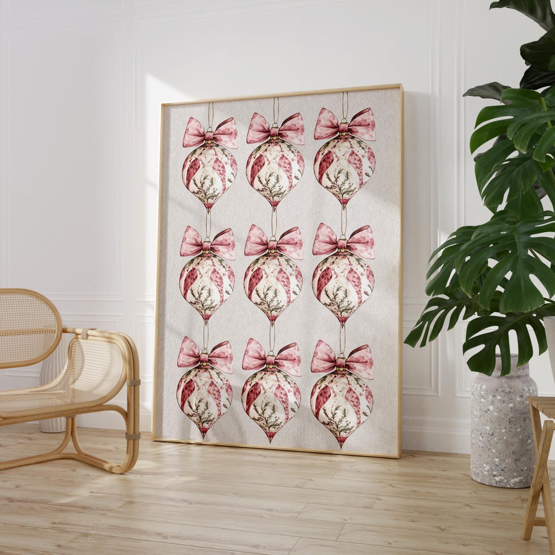 Pink Bow Christmas Ornaments Grid Chinoiserie Style Wall Poster - Image 9