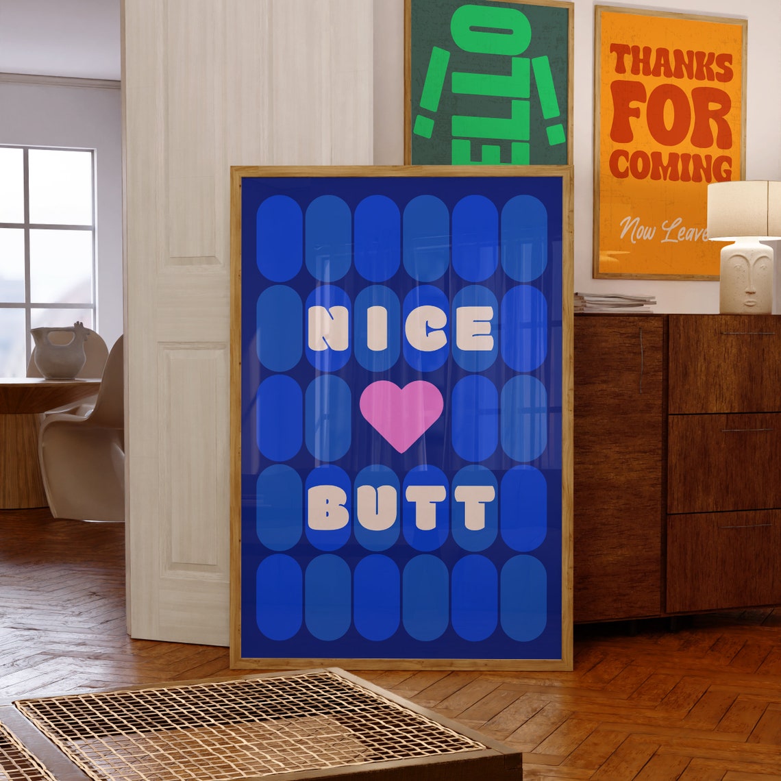 Nice Butt Blue Funny Bathroom White Letters Pink Heart Poster - Image 3