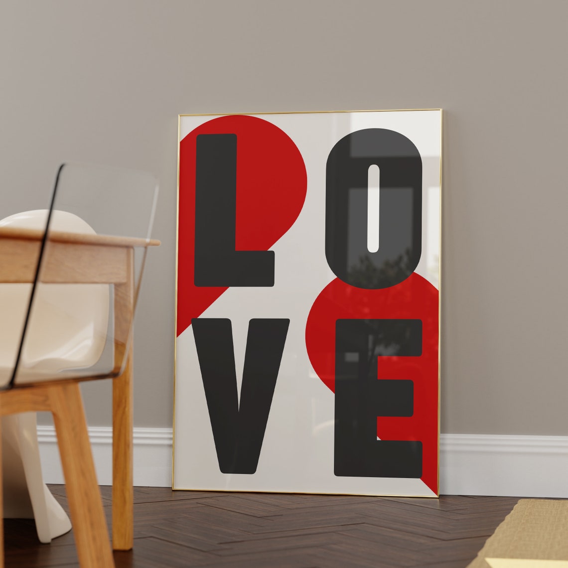 Love Typography Black Letters Red Heart Modern Pop Art Poster - Image 2