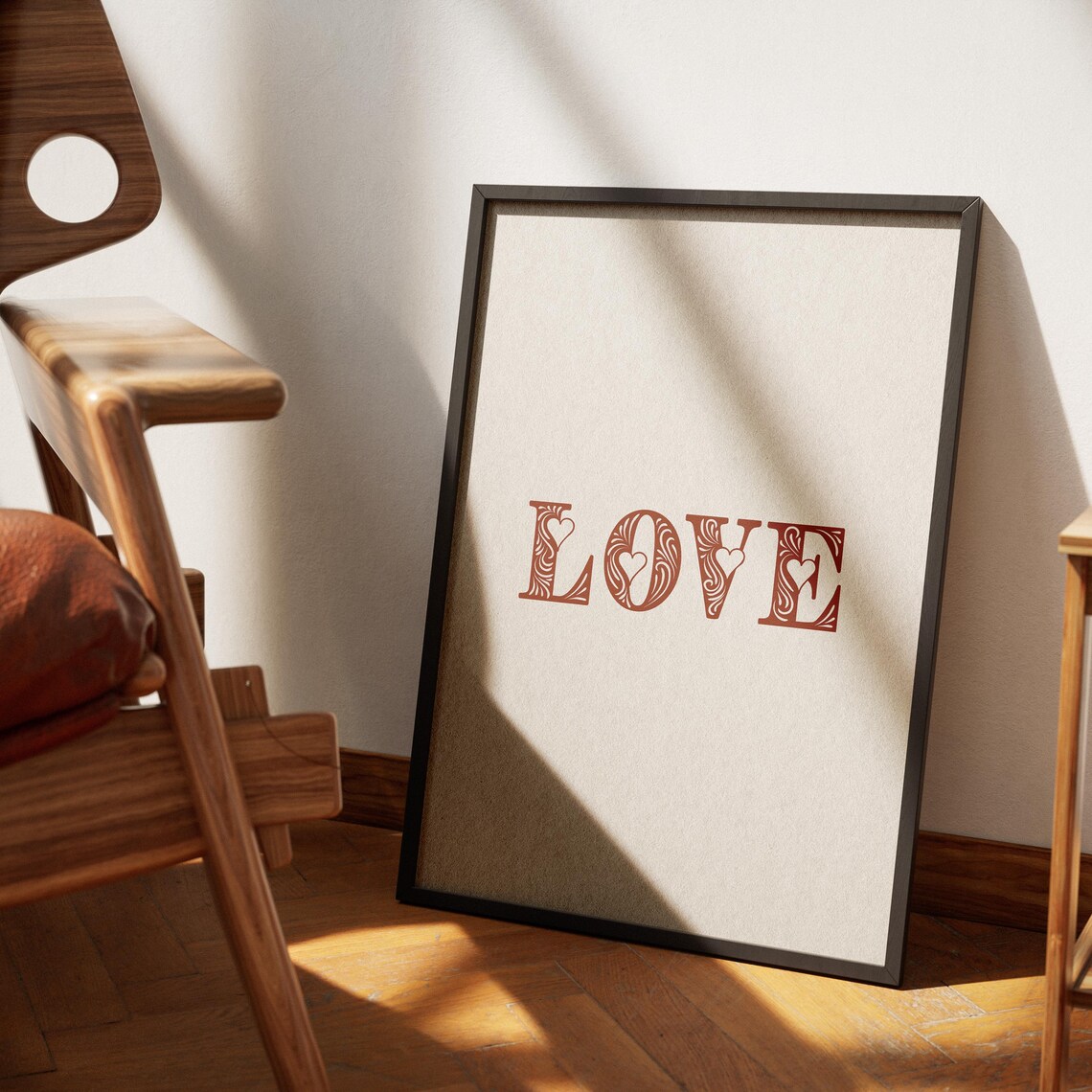 Love Red Ornamental Typography Minimalist Valentines Wall Art - Image 3