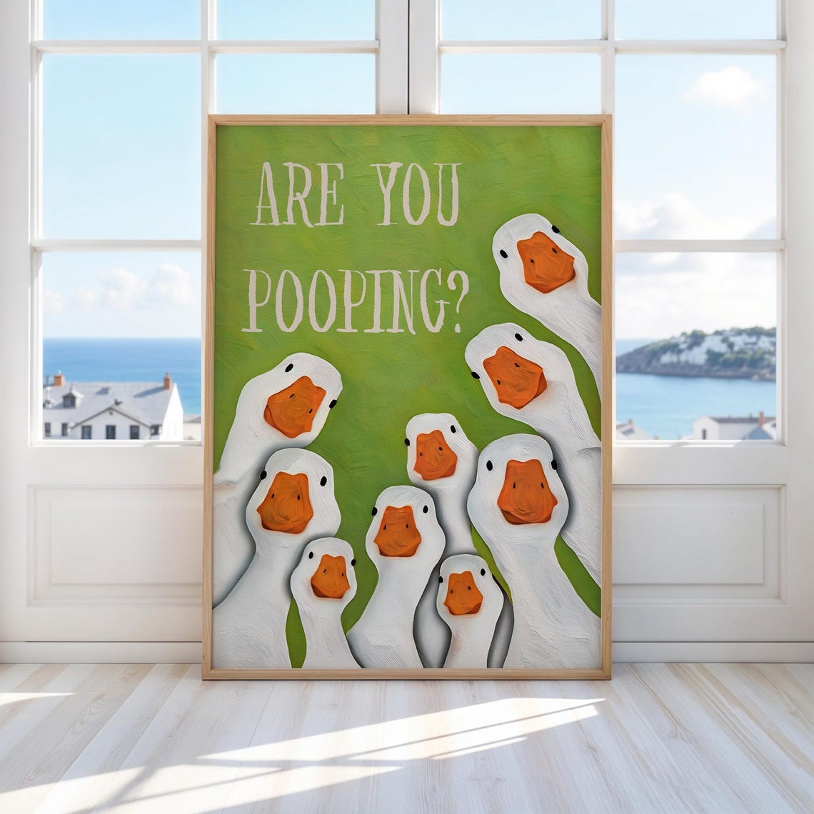 Are You Pooping Hilarious Funny Duck Bathroom Sign Green Wall Poster