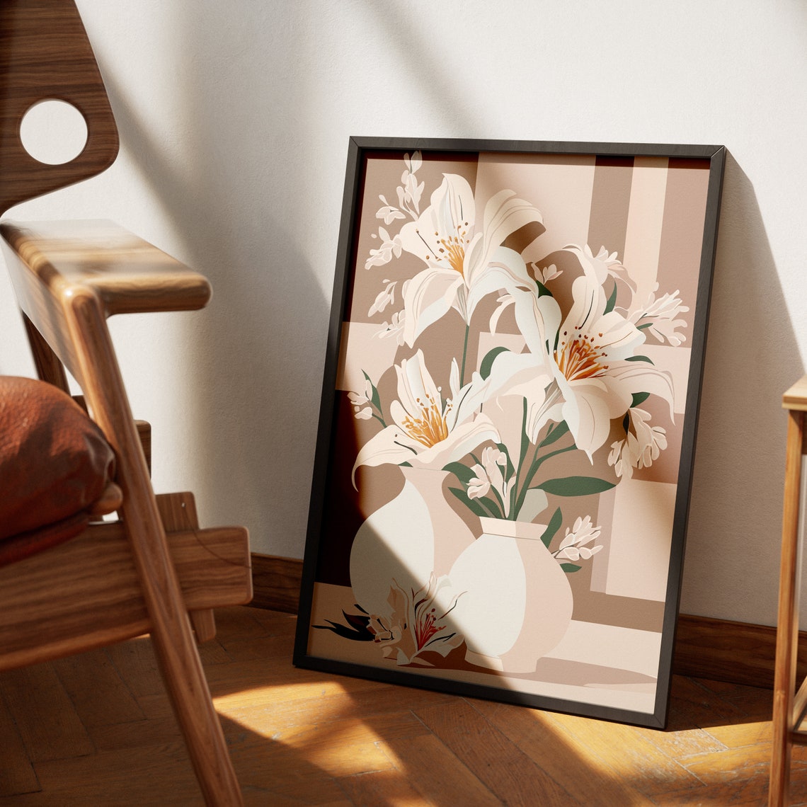 Elegant White Lilies In Vases Neutral Minimalist Floral Poster - Image 4