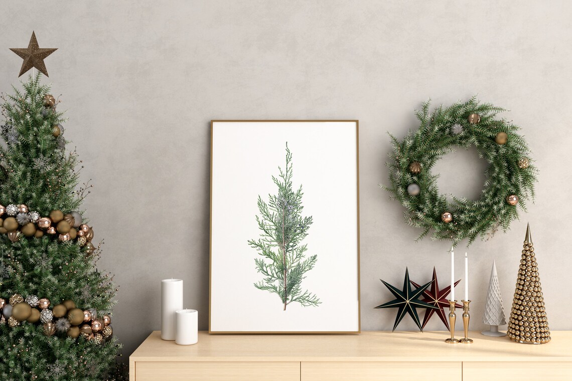 Watercolor Cedar Cypress Branch Botanical Minimalist Art Poster - Image 2