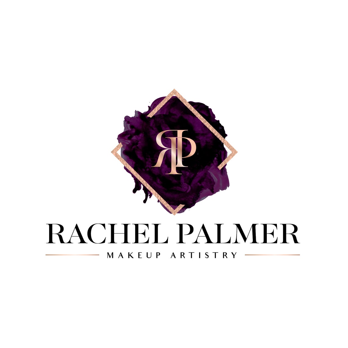 Premade Logo Rose Gold Watercolor Logo Hair Salon Logo Boutique Beauty Salon Logo Makeup Artist Logo Lash Extensions Logo Hair Bundles Logo