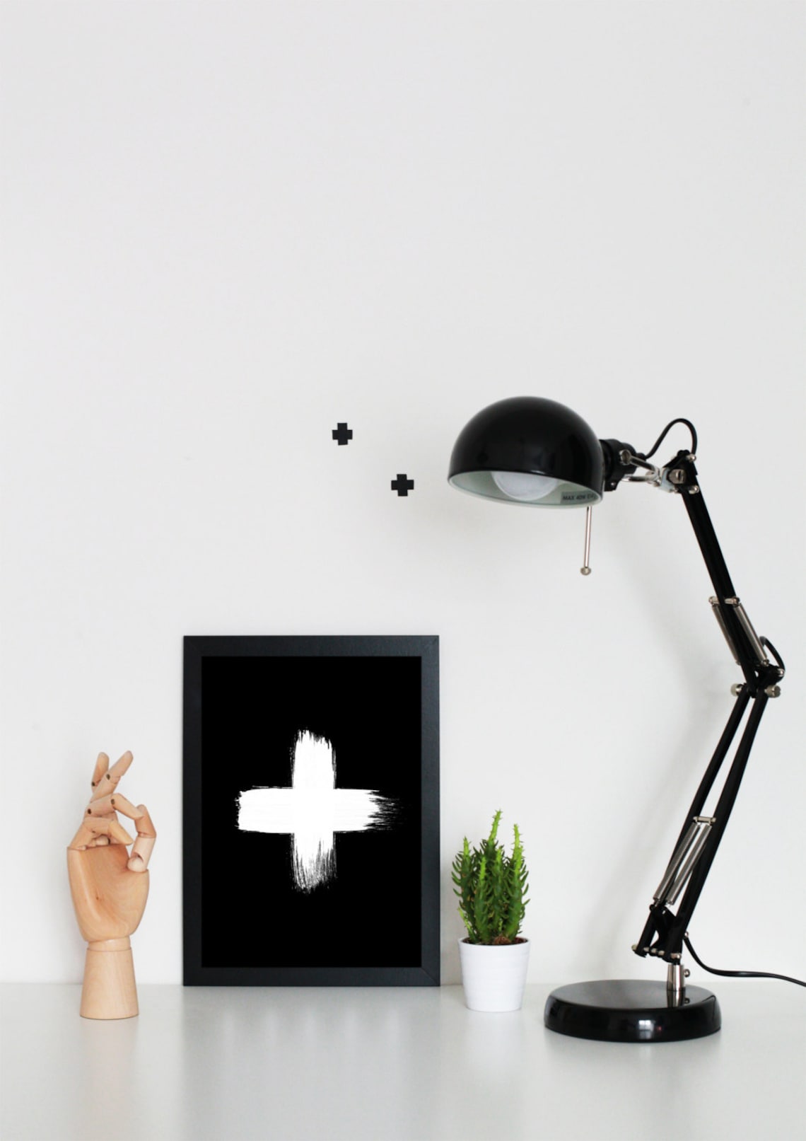 Swiss Cross Plus Sign Brushstroke Black White Minimalist Print - Image 2