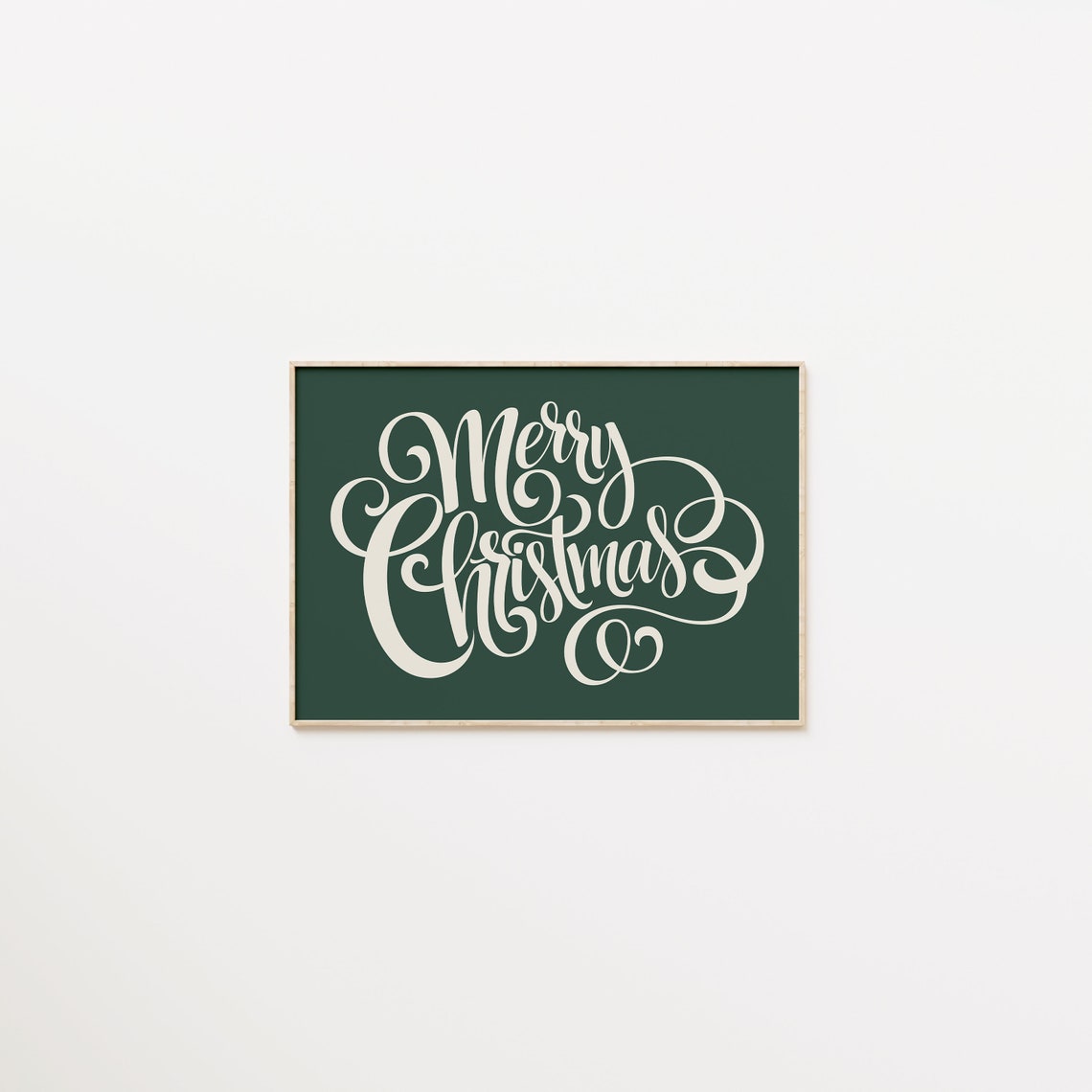 Merry Christmas Calligraphy Script Cream Green Holiday Sign Wall Print - Image 4
