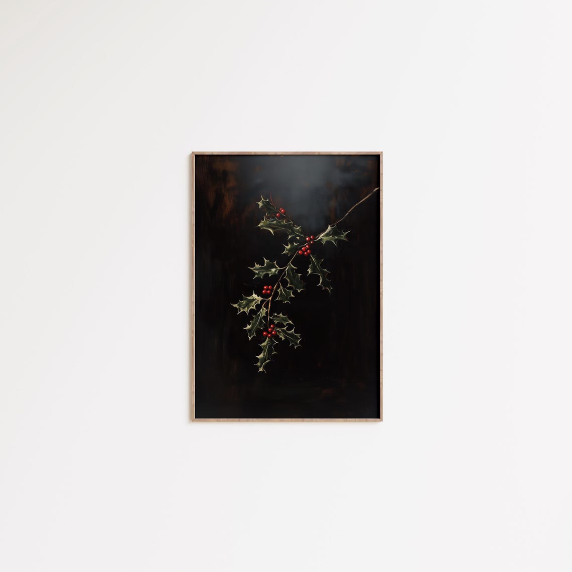 Holly Branch Red Berries Dark Background Botanical Christmas Print - Image 3