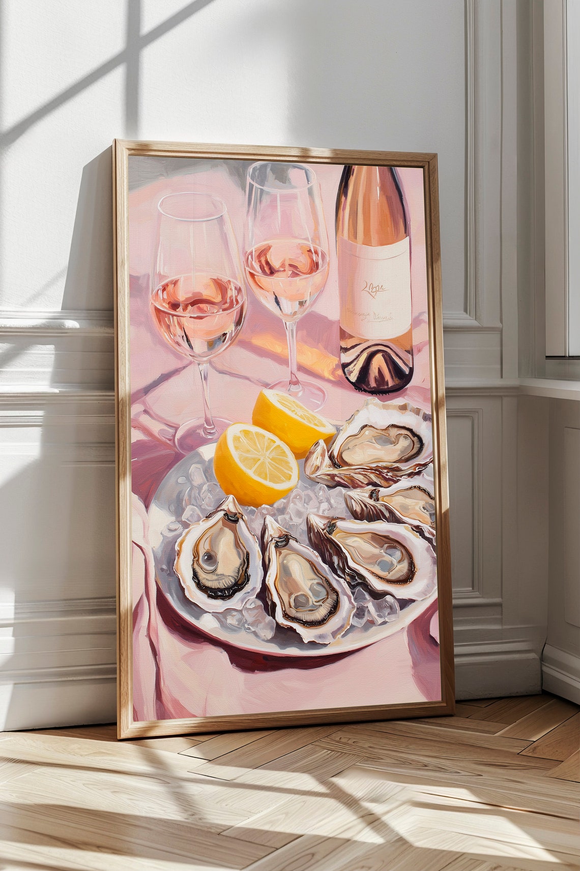 Oysters and Rose Wine Pastel Still Life Kitchen Impressionist Wall Art - Image 2