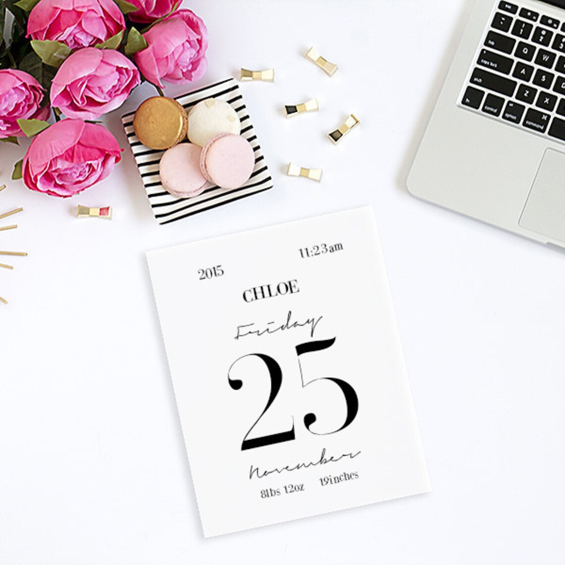 Personalized Birth Stats Birth Announcement, Minimalist - Image 2