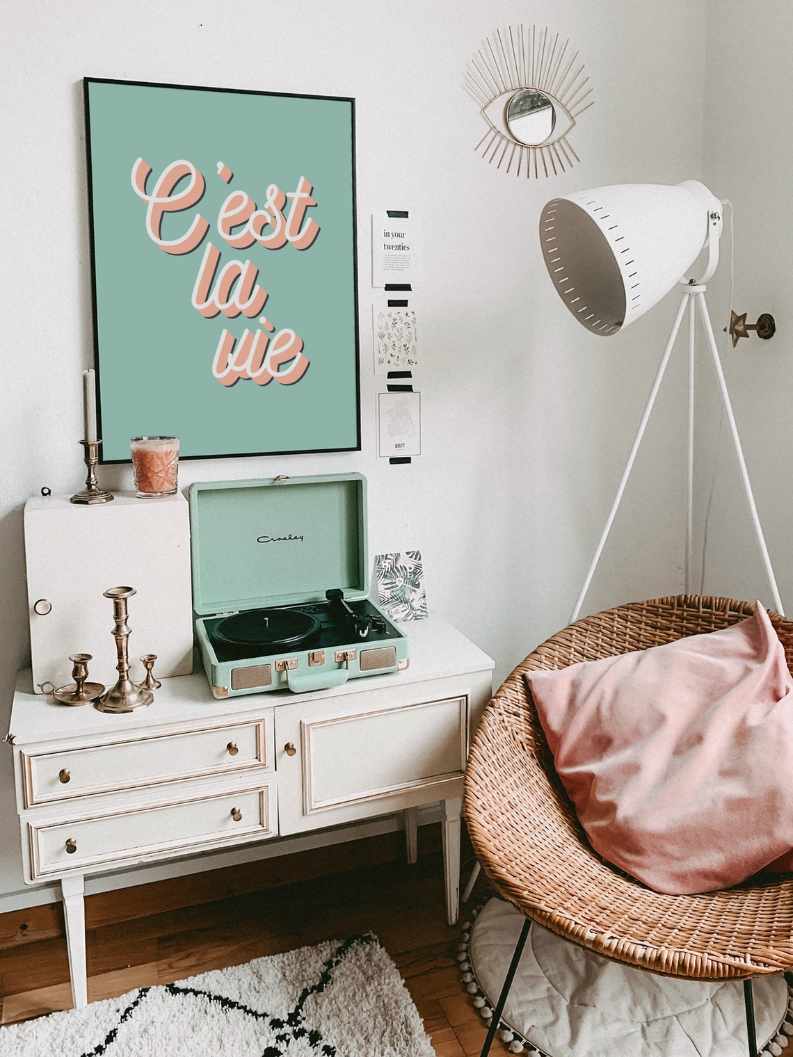 C'est La Vie Peach Script Typography Teal Retro French Poster - Image 3