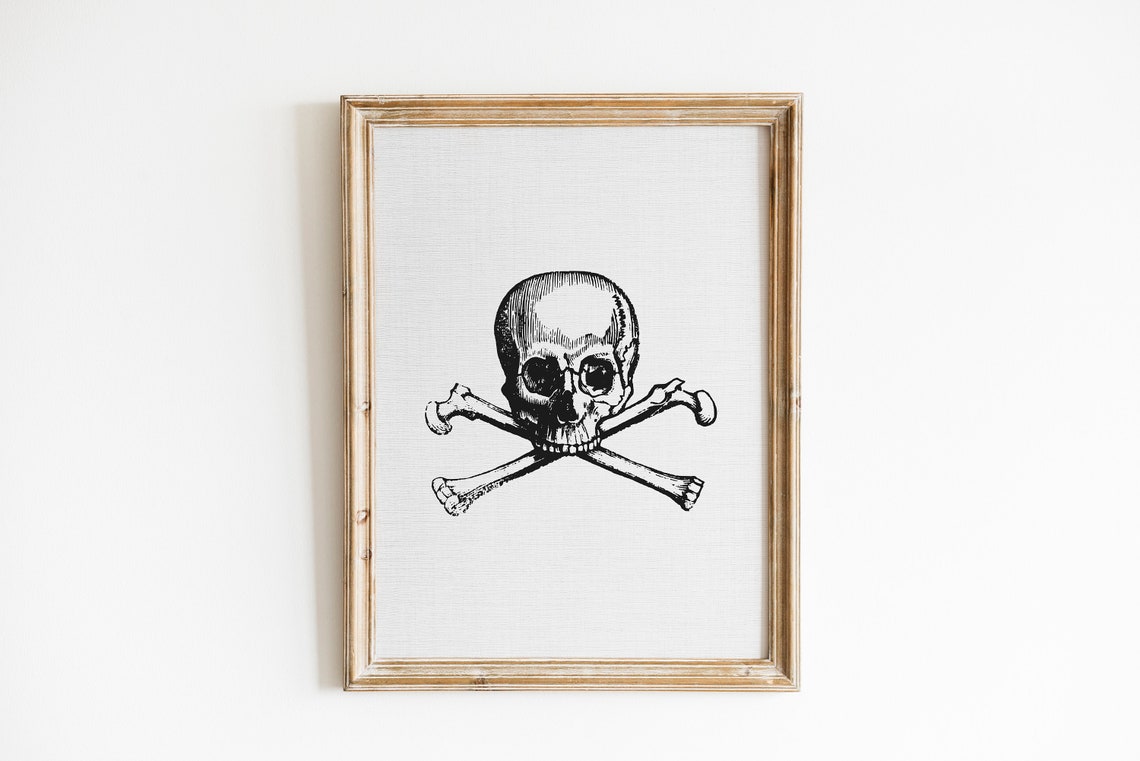Skull and Crossbones Vintage Engraving Jolly Roger Gothic Wall Art - Image 3