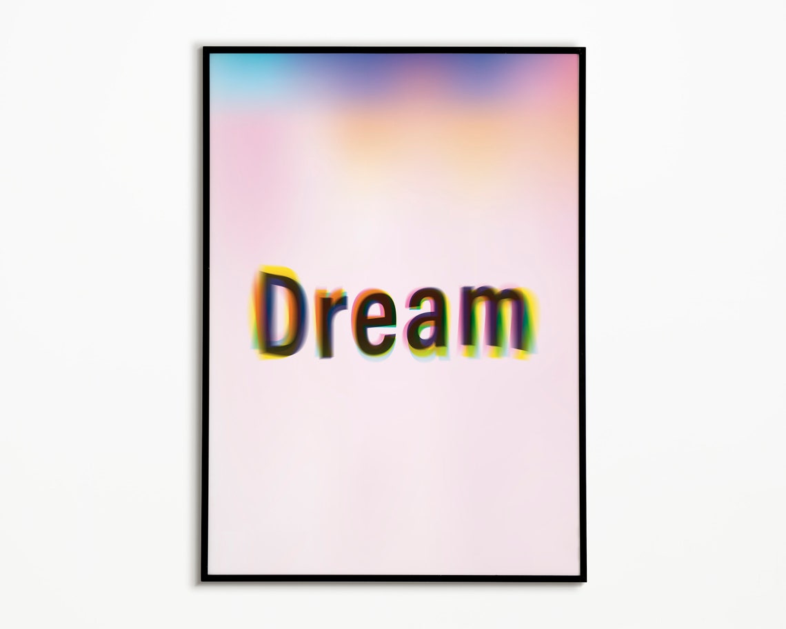 Dream Rainbow Glitch Blurry Typography Pastel Pink Art Poster - Image 2