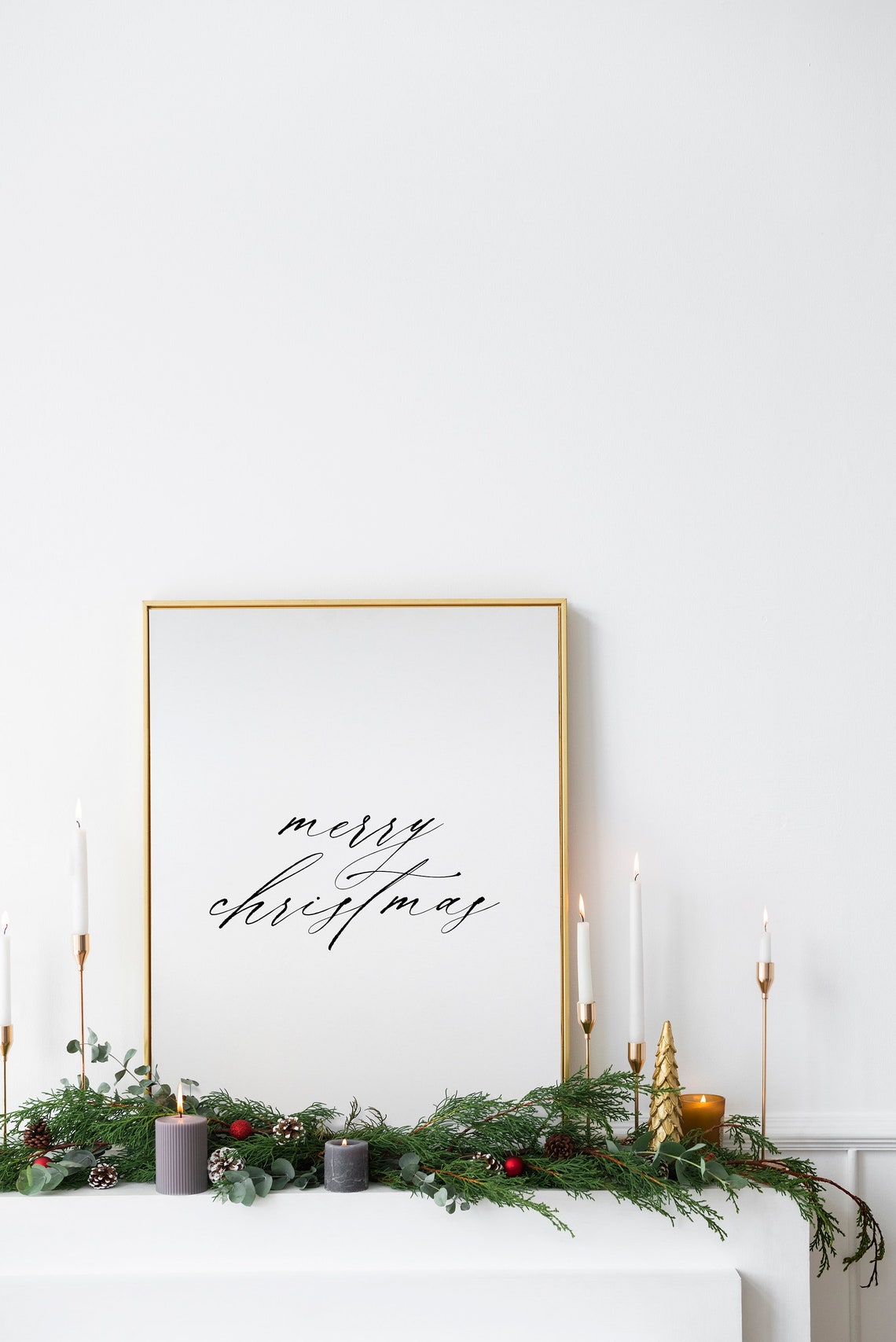 Merry Christmas Simple Script Calligraphy Minimal Holiday Art Poster - Image 2