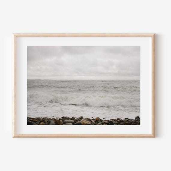 Maine Coastal Wall Art Moody Ocean Print New England Fine Art Photography Nautical Seascape Rocky Beach Decor Minimalist Ocean Art