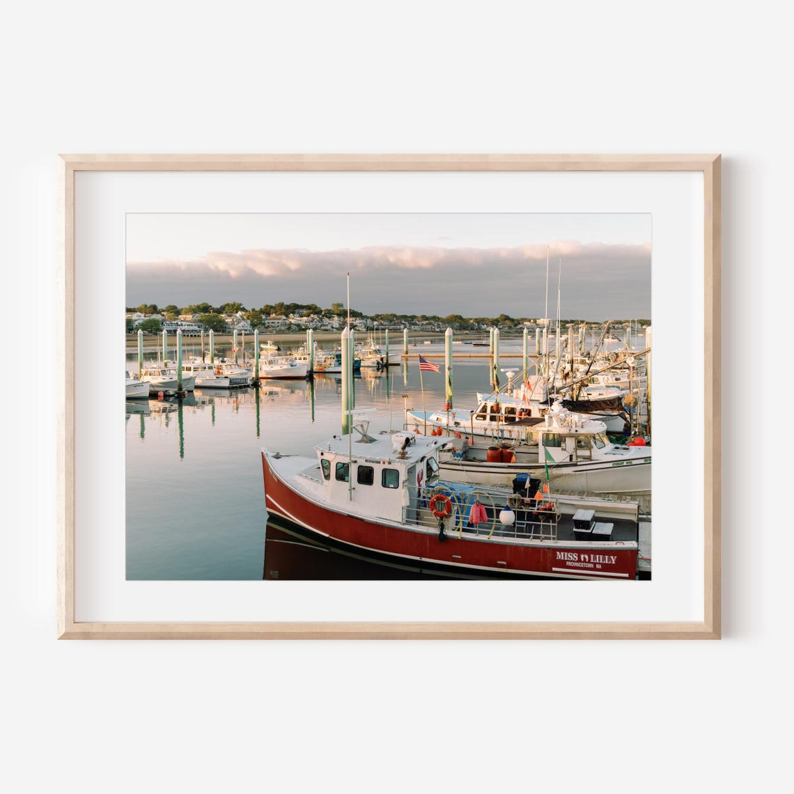 Fishing Boats Resting in Provincetown Harbor at Sunset Poster