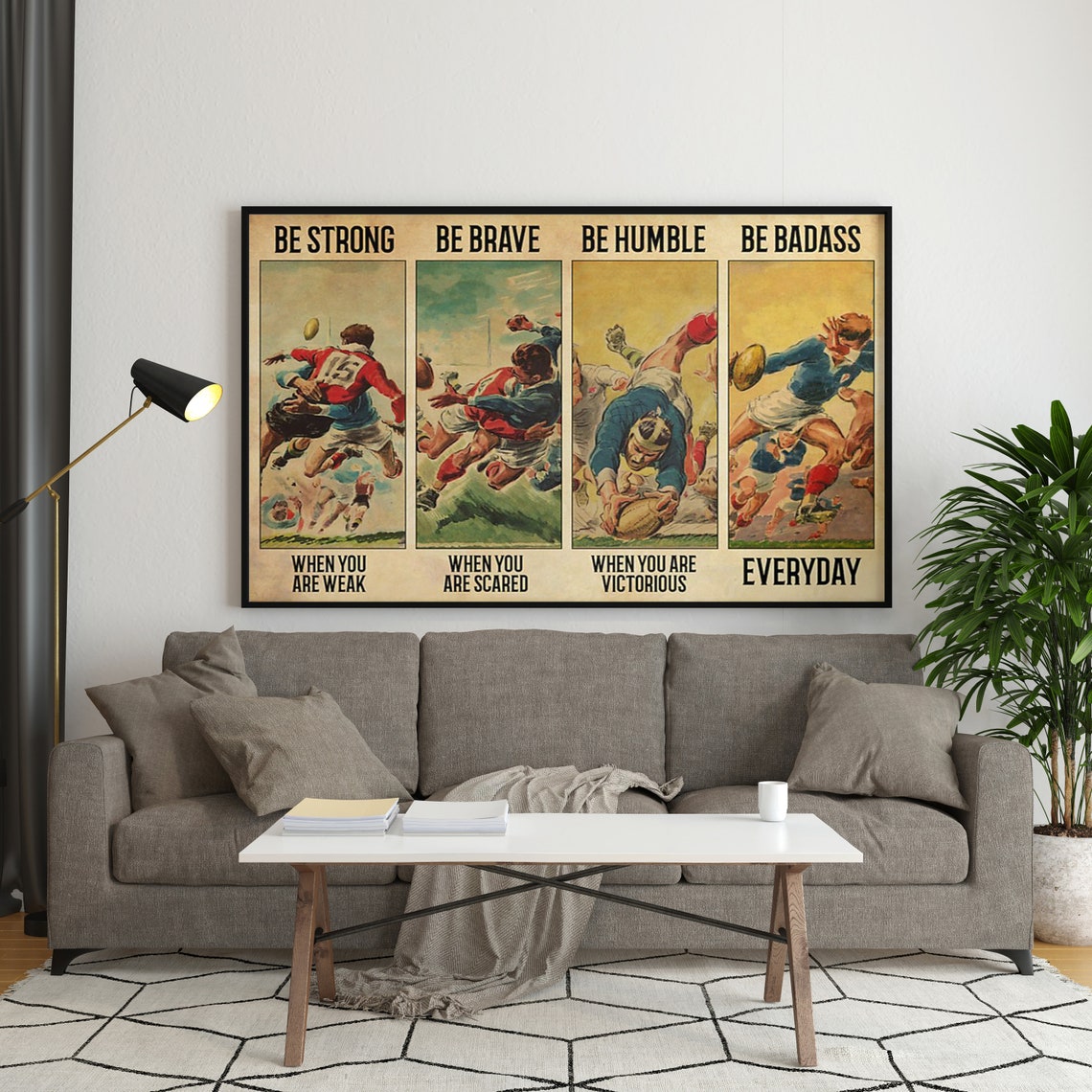 Vintage Rugby Motivational Be Strong Be Brave Be Badass Poster - Image 3