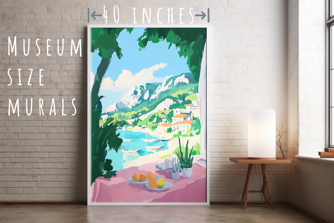 Terrace Table Fruit Plate Coastal Town View Summer Wall Art Print - Image 5