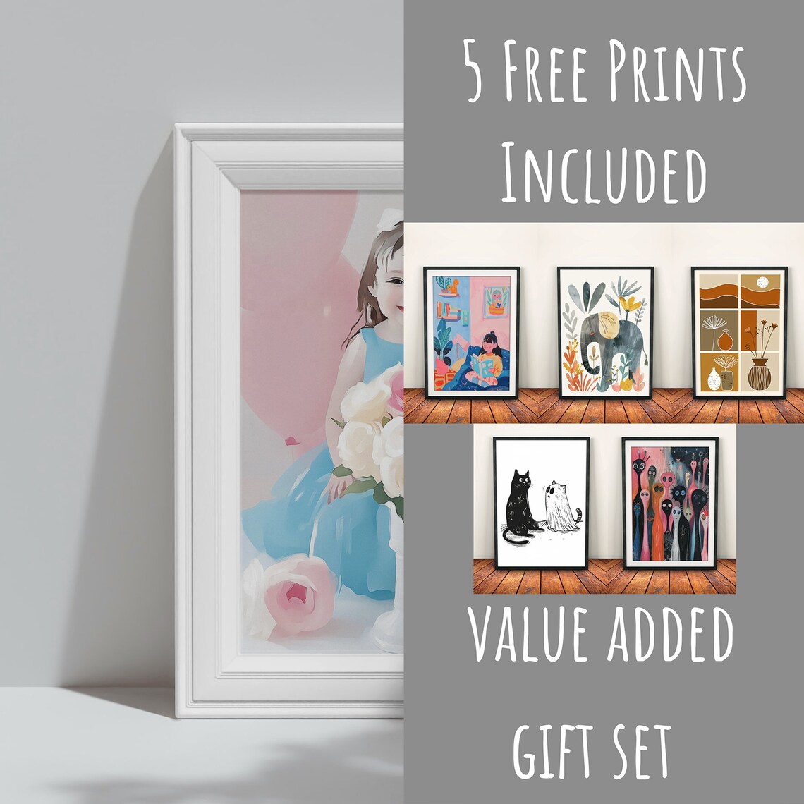 Little Girl With White Flower Bouquet Pastel Nursery Art Poster - Image 3