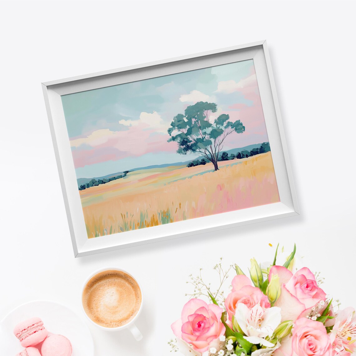 Golden Grass Field Lone Eucalyptus Tree Pink Sky Outback Art Poster - Image 5