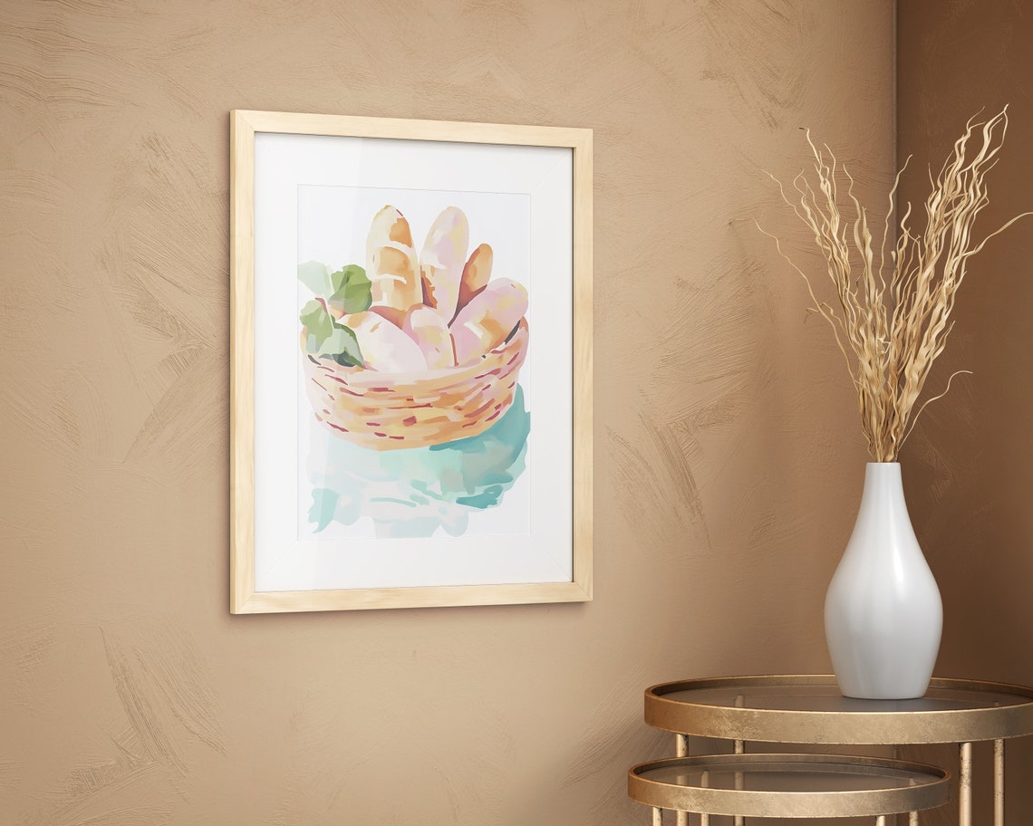 Fresh Bread Basket Watercolor Rolls Kitchen Still Life Poster - Image 2