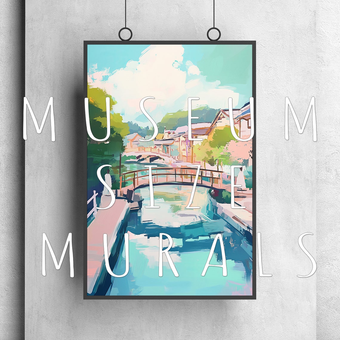 Arched Bridge Over Turquoise Canal in Old Town Pastel Travel Poster - Image 3