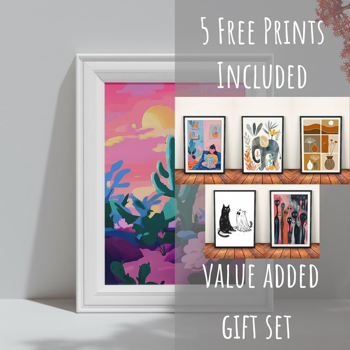Pink Desert Sunset Saguaro Cactus Flower Colorful Art Poster - Image 3
