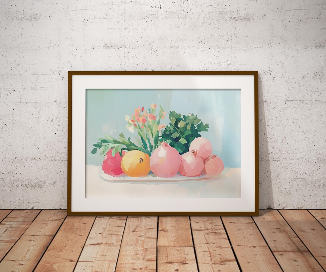 Pink Onions Lemon Herbs Flowers Fresh Produce Still Life Poster - Image 2