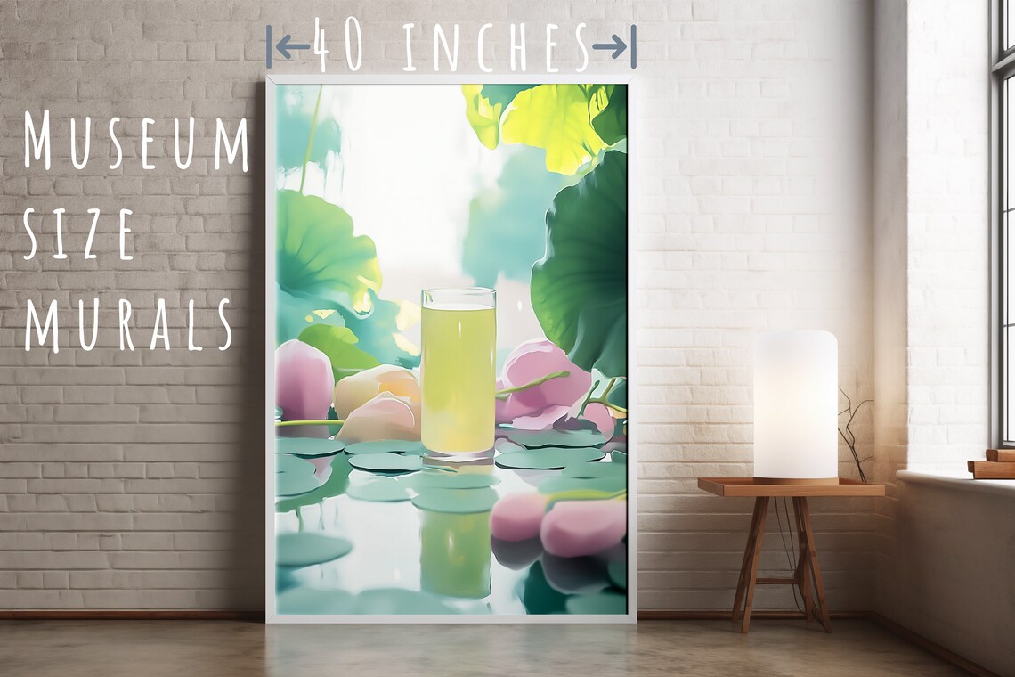 Lemon Juice Glass Among Lotus Flowers Pastel Watercolor Kitchen Poster - Image 5