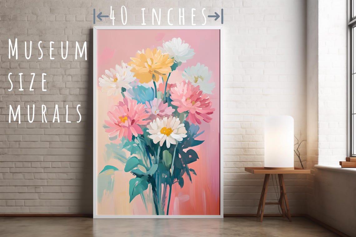 Pink White Yellow Chrysanthemum Bouquet Blush Background Floral Poster - Image 5