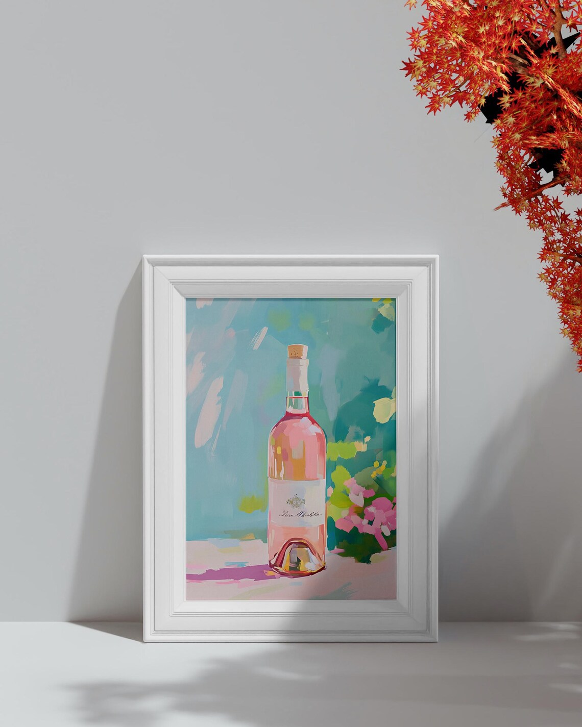 Bottle Of Pink Rose Wine With White Label Pastel Bar Cart Art Poster - Image 4
