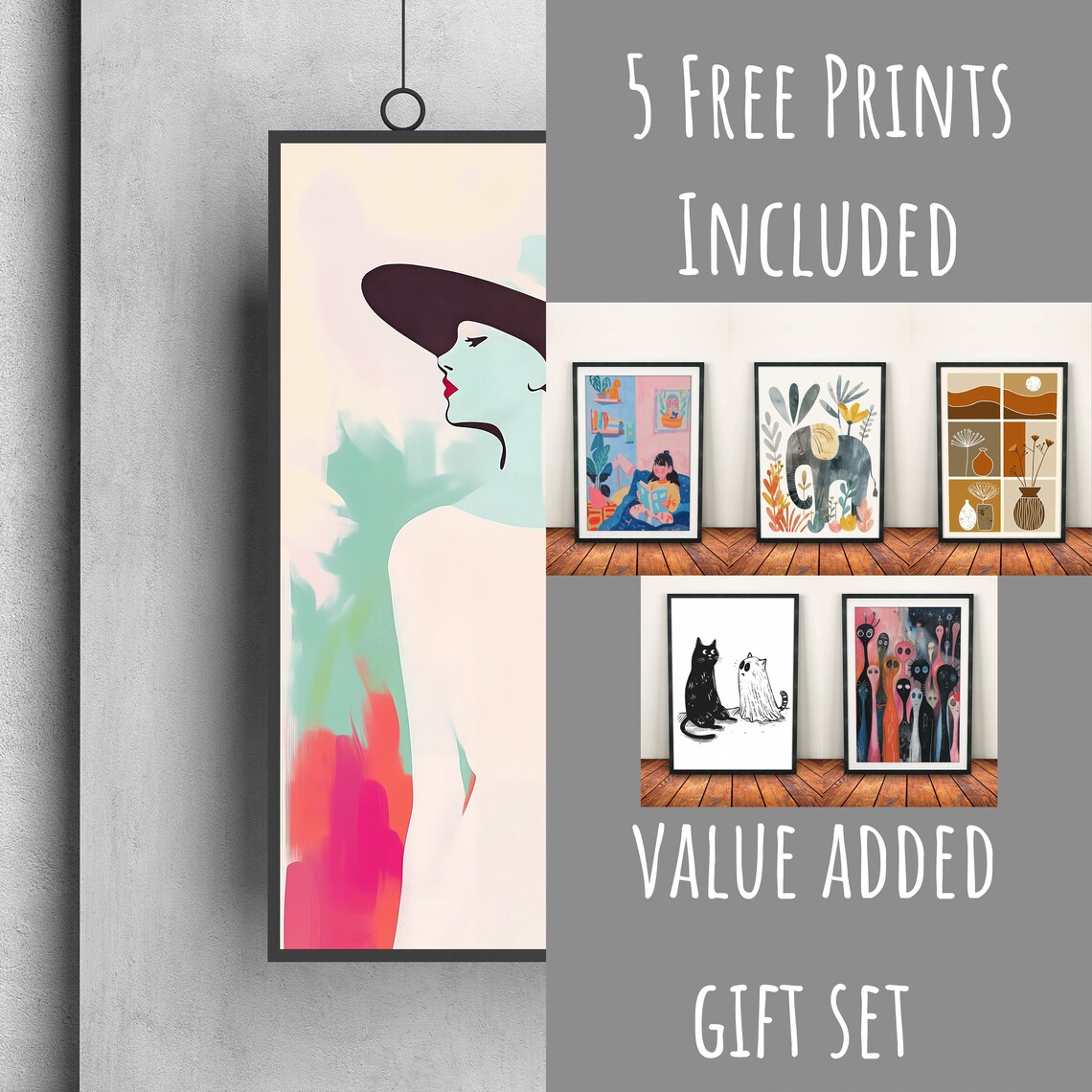 Elegant Minimalist Woman in Wide Black Hat Pastel Fashion Art Poster - Image 3