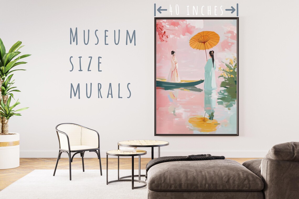 Chinoiserie Two Women Parasol By Water Pink Pastel Art Poster - Image 5