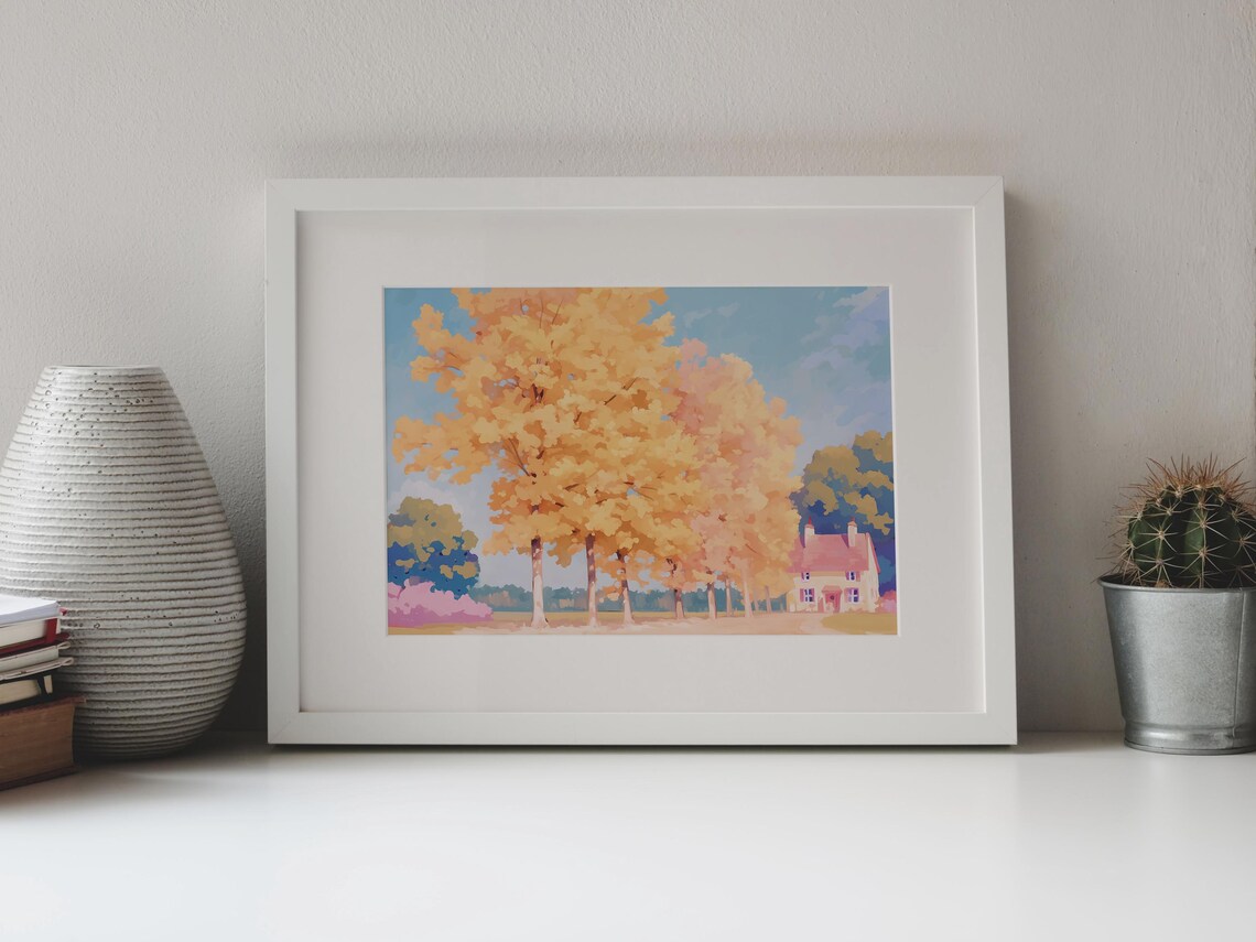 Golden Autumn Trees Countryside Cottage Fall Foliage View Poster - Image 4