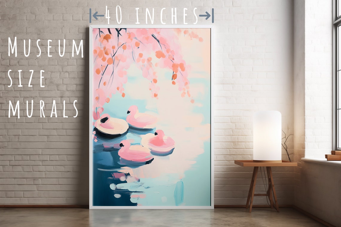 Pink Flamingos Under Cherry Blossoms Pastel Spring Wall Art Print - Image 5