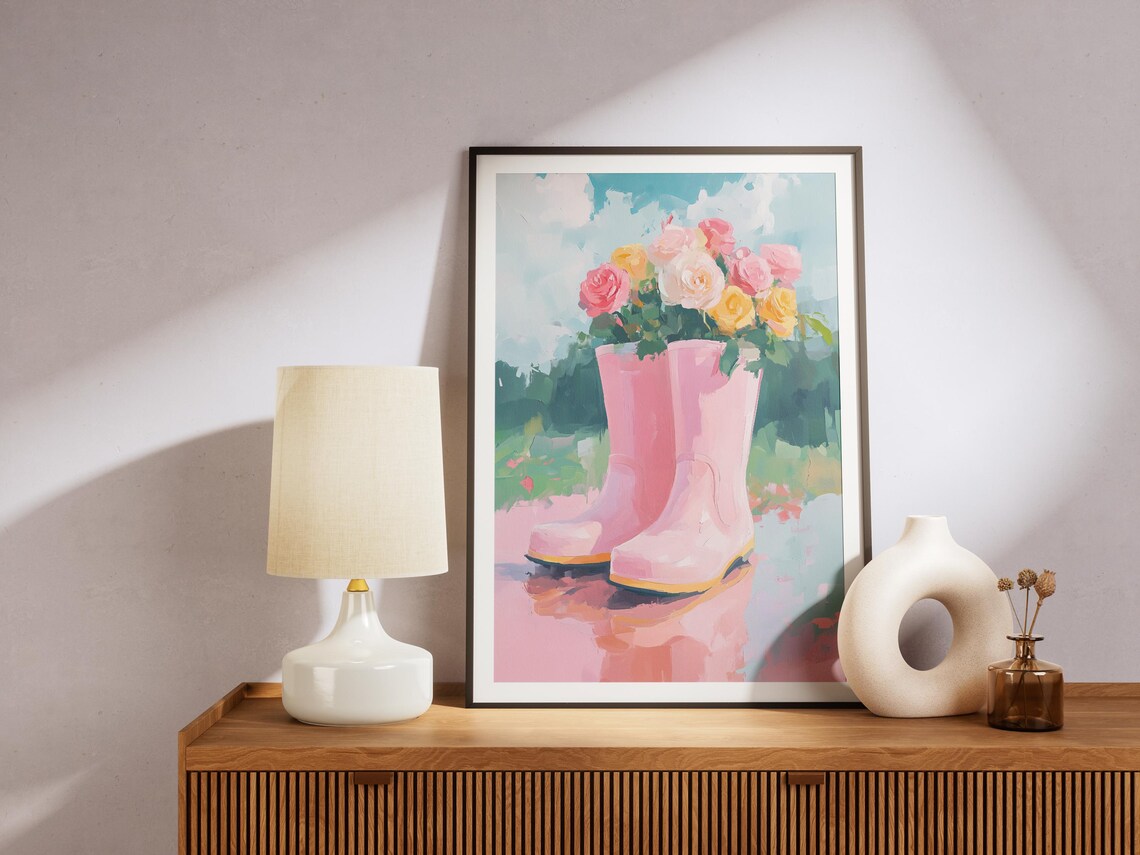 Pink Rain Boots Filled With Roses Cottage Garden Flower Art Poster - Image 4
